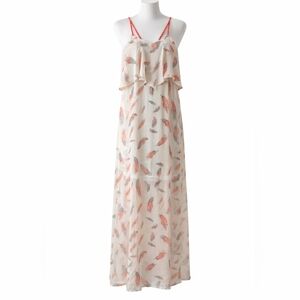Xhilaration Feather Print Chiffon Maxi Dress Size L
